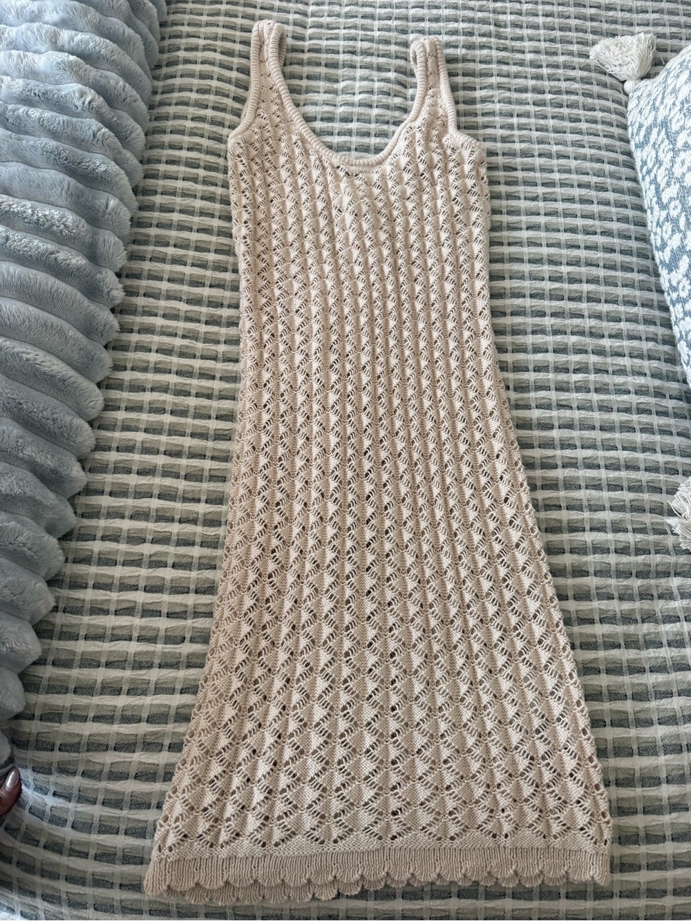 Beige Crochet Knit Tank Dress Cover Up